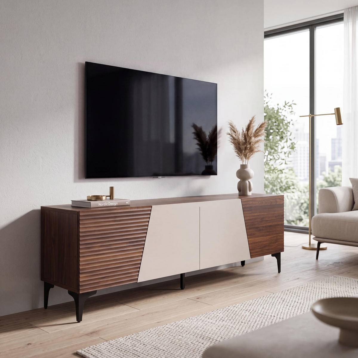 TV-RACK Walnuss Dekor - Walnussfarben, Holz (160/55/42cm) - MCW