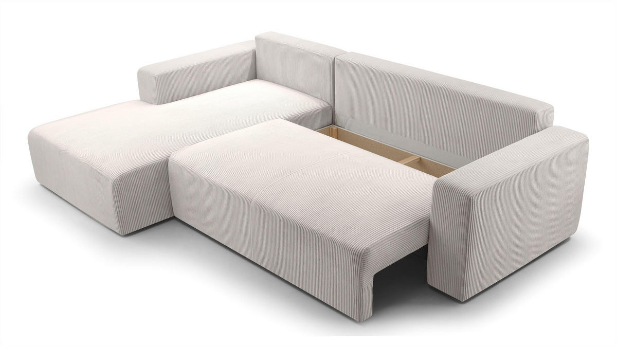 ECKSOFA L Form Catea Weiß 279/145/84 cm Links mit Schlaffunktion - Creme/Schwarz, Kunststoff/Textil (145/279cm) - AX Living