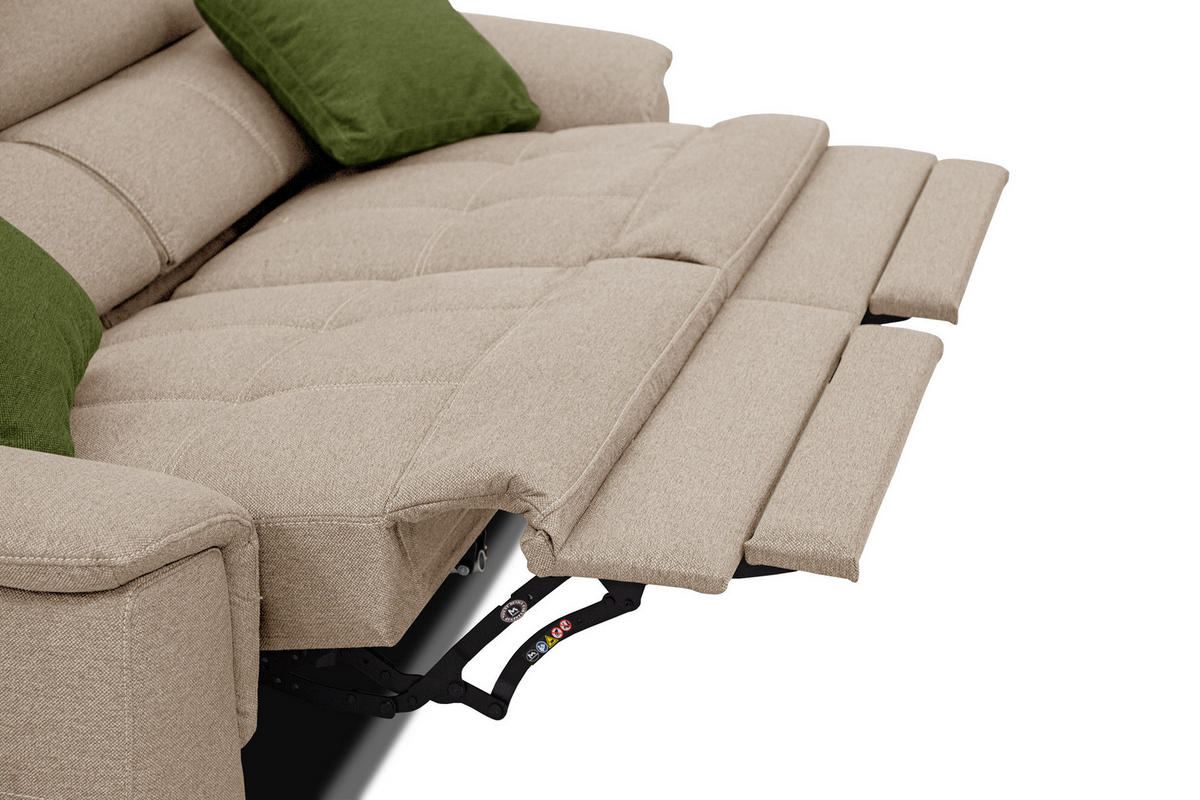 SOFA PLAUEN 3-Sitzer mit 2 Relaxfunktionen, beige - Beige/Silberfarben, Holzwerkstoff/Textil (214/83/105cm) - Courtois Laville