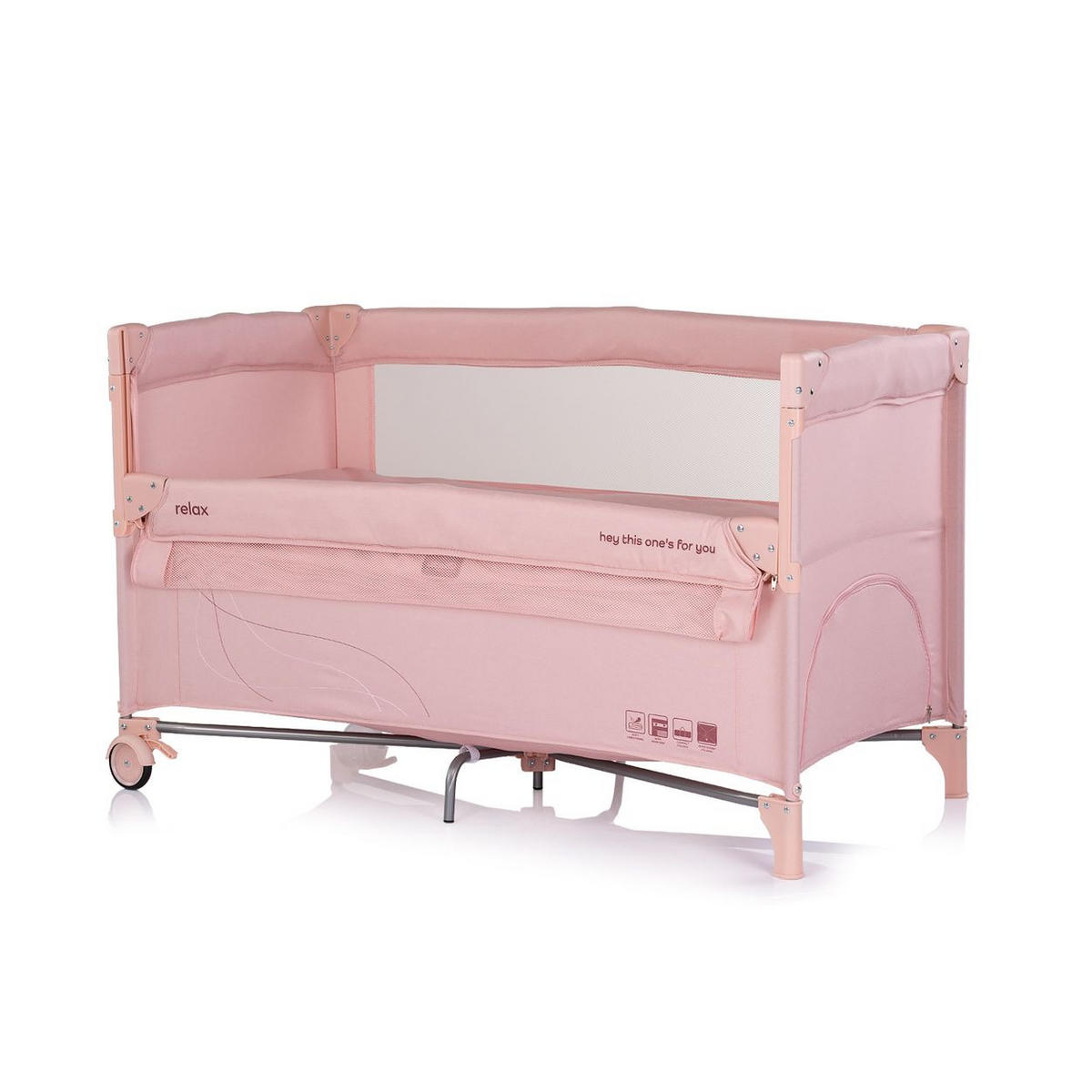 BABYREISEBETT Relax Leinen rosa pink 2 Ebenen, Räder, als Beistellbett nutzbar, faltbar, Tragetasche - Rosa, Metall (60/120cm) - Chipolino