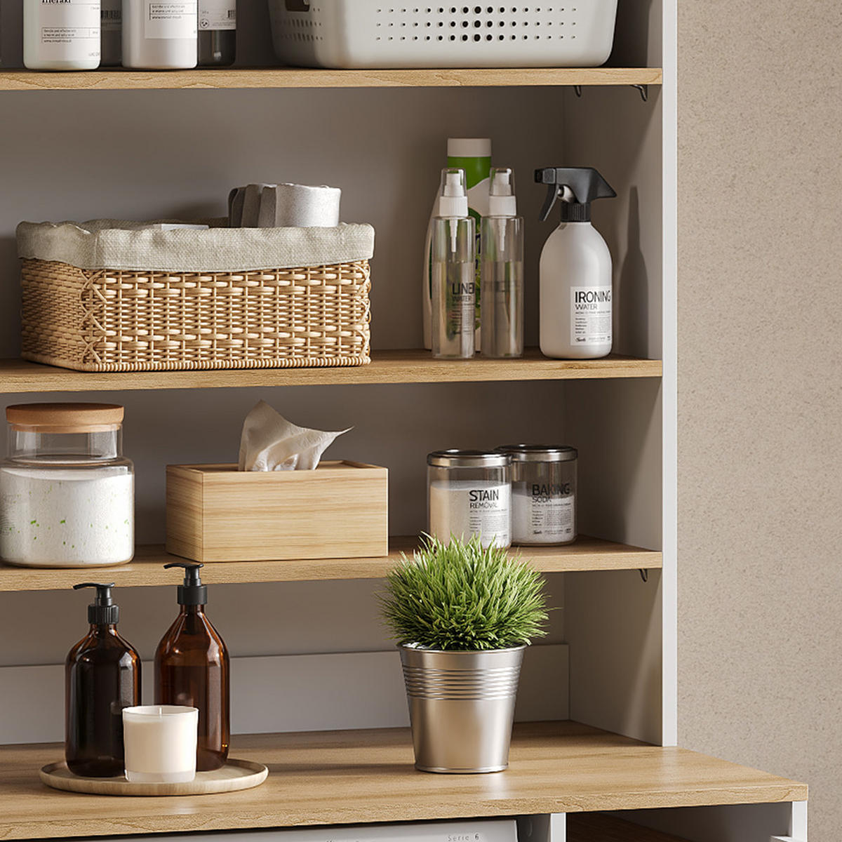 BADSCHRANK Viktor Weiß/Artisan 93.6 x 100.4 cm mit offenen Regalen - Weiß, Holzwerkstoff (93.6/100.4/29cm) - Vicco