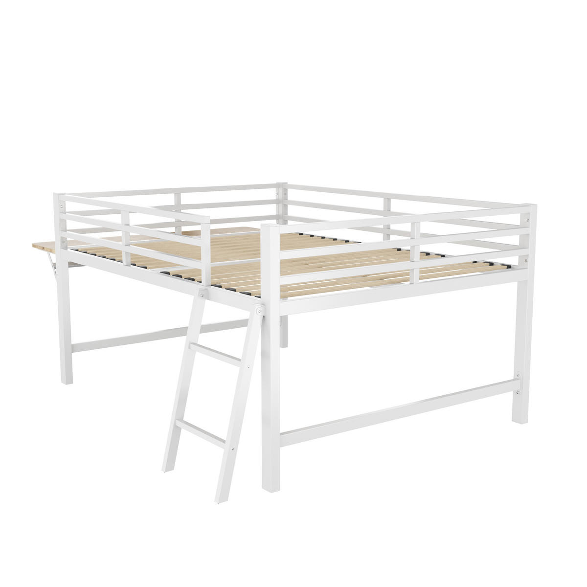 HOCHBETT 140/200 cm Metallbett mit Schreibtisch und LED-Beleuchtung weiß - Weiß, Metall (140/200cm) - OKWISH