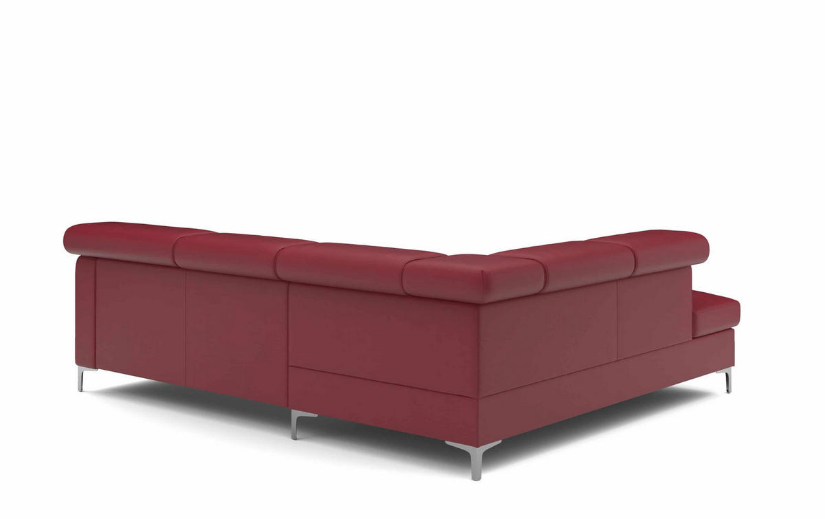 ECKSCHLAFSOFA aus Echtleder mit Schlaffunktion und Bettkasten - Chromfarben/Rot, Leder/Holz (242/207cm) - Cotta