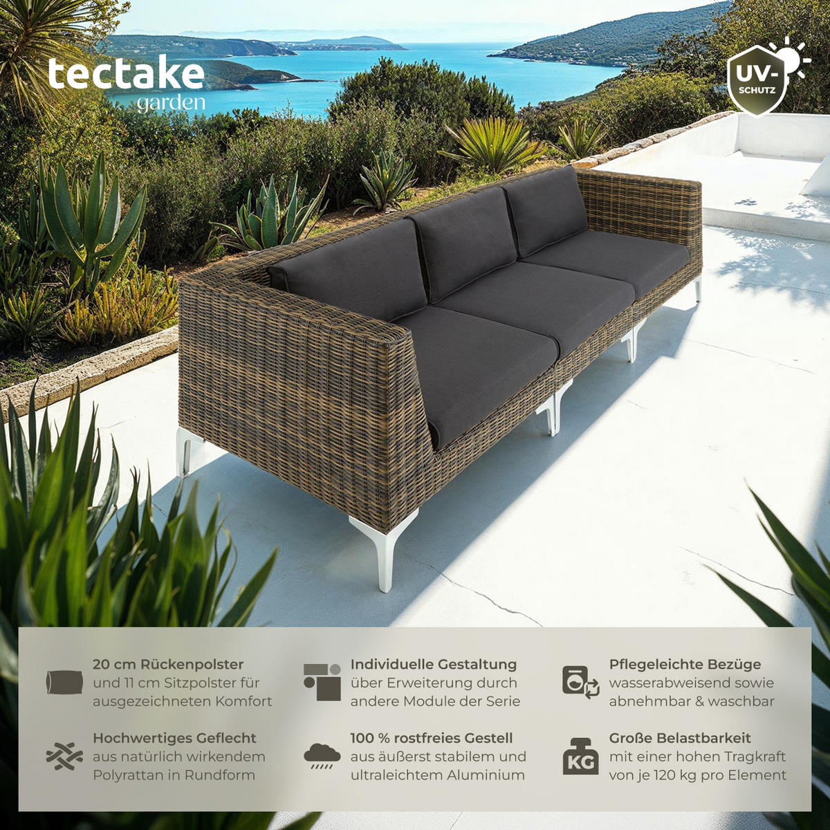 GARTEN-LOUNGE-SET Villanova,kein Aufbau,anthrazit-meliert - Anthrazit, Kunststoff - tectake