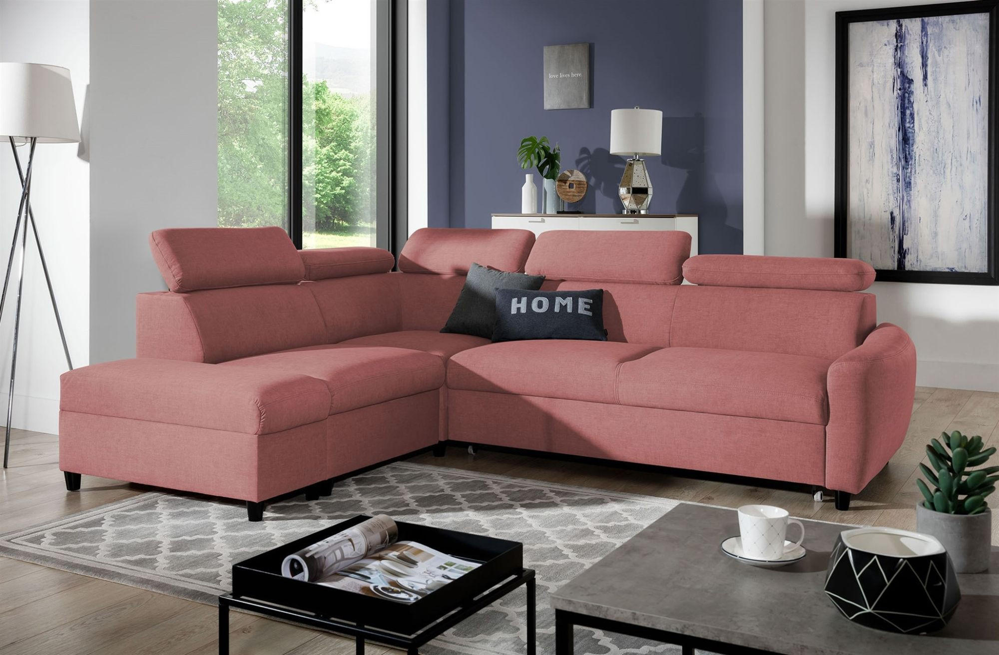 ECKSOFA Schlafsofa Anton In Esito - Rosa, Holzwerkstoff/Textil (265/205cm) - Fun Möbel