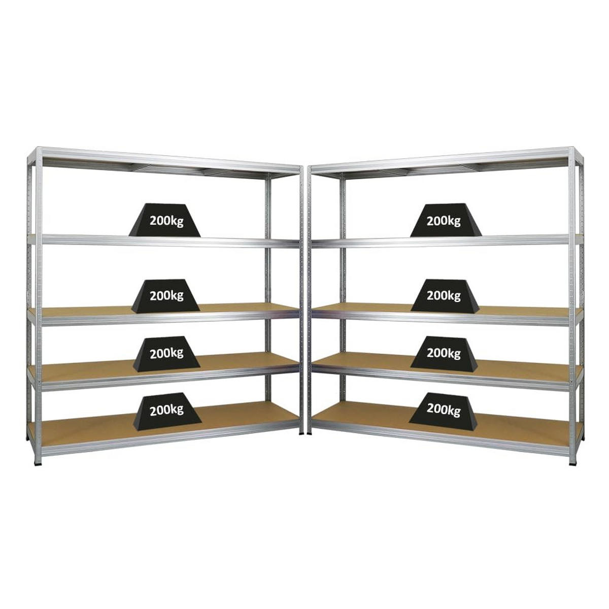 SCHWERLASTREGAL Giant Elephant 2er-Set mit 2x 180x180x45 cm Fachlast 200 kg Verzinkt - Silberfarben, Metall (360/180/45cm) - PROREGAL