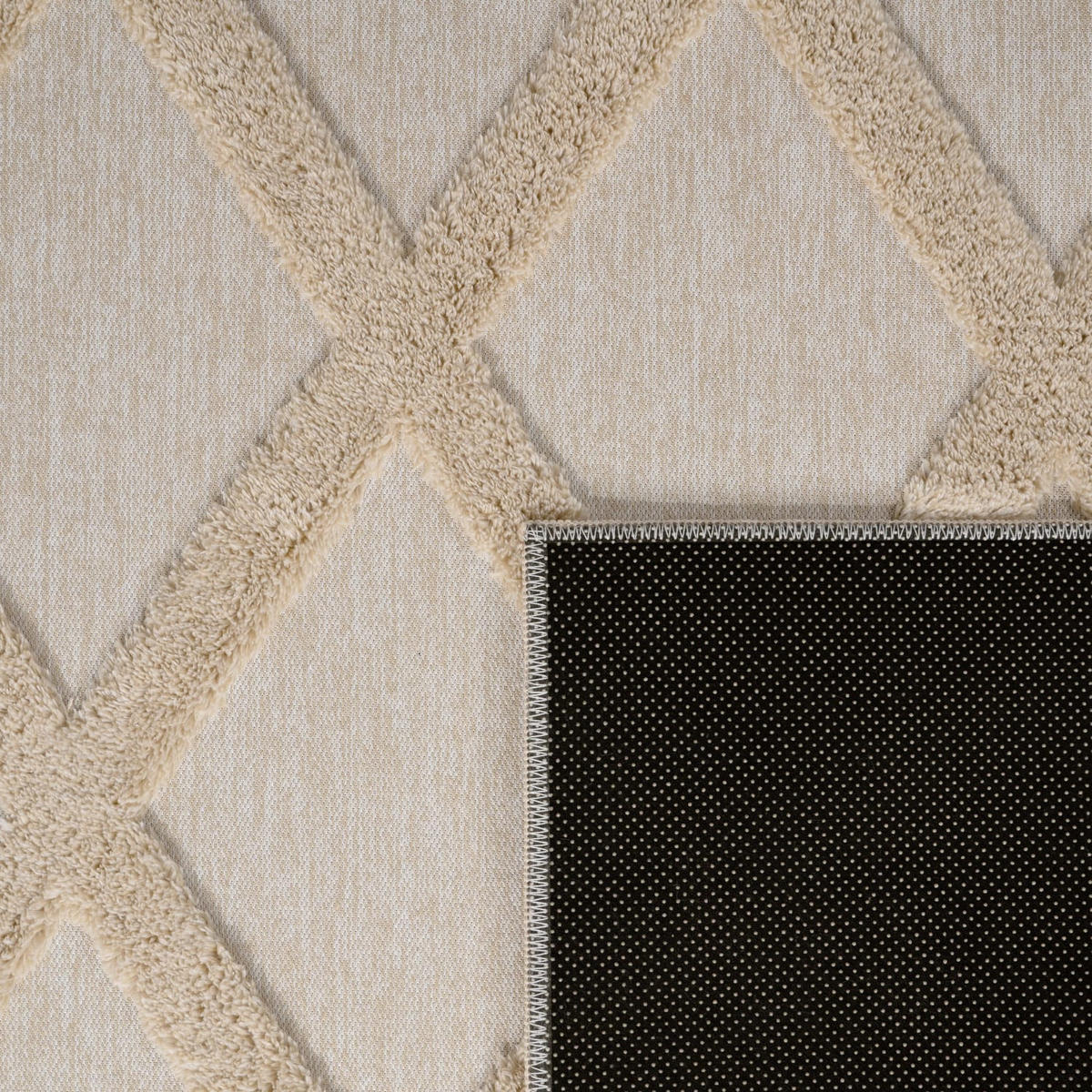 KURZFLORTEPPICH Waschbar, mit Rautenmuster, Beige, 160 x 220 cm - Beige, Textil (160/220cm) - KADIMA DESIGN