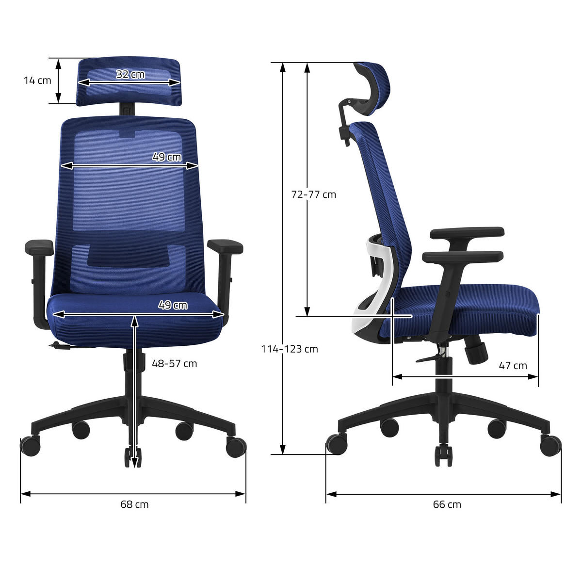 SCHREIBTISCHSTUHL Surpreme navy - Blau, Kunststoff (66/123/68cm) - ML-DESIGN