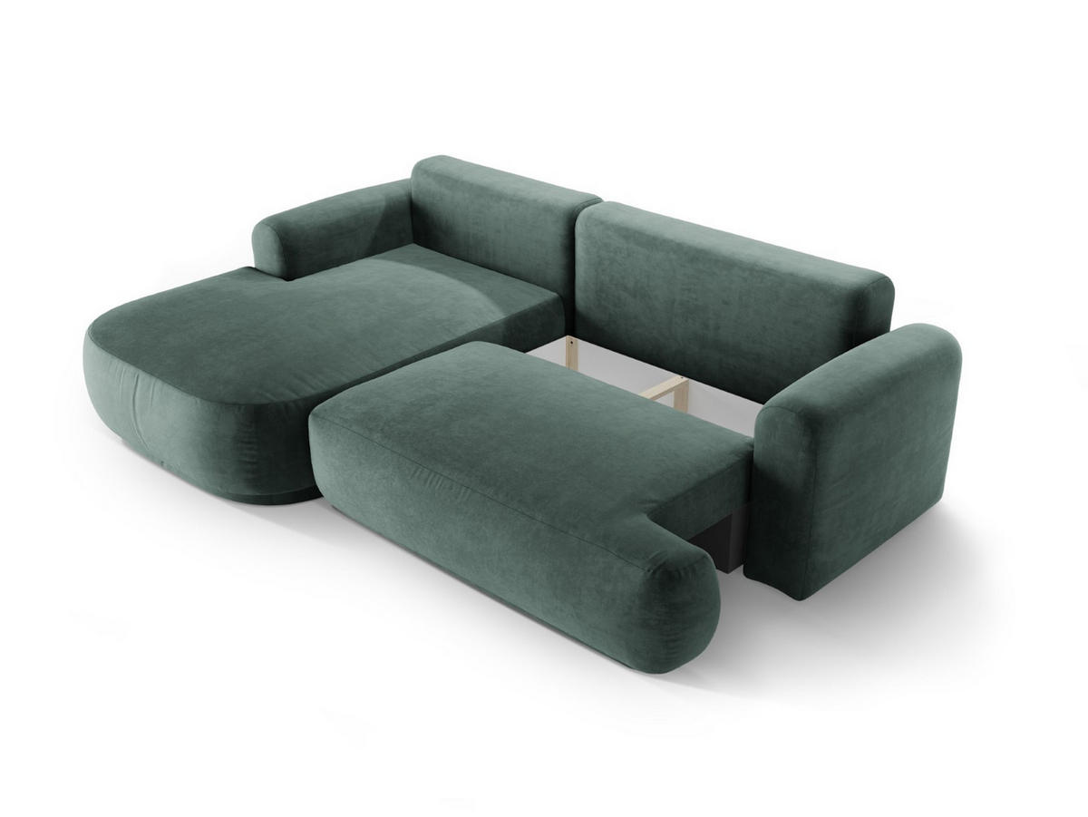 SCHLAFSOFA modular mit Bettkasten links Ella aus Samt petrol 5 Sitzplätze - Petrol, Textil (174/271cm) - Micadoni