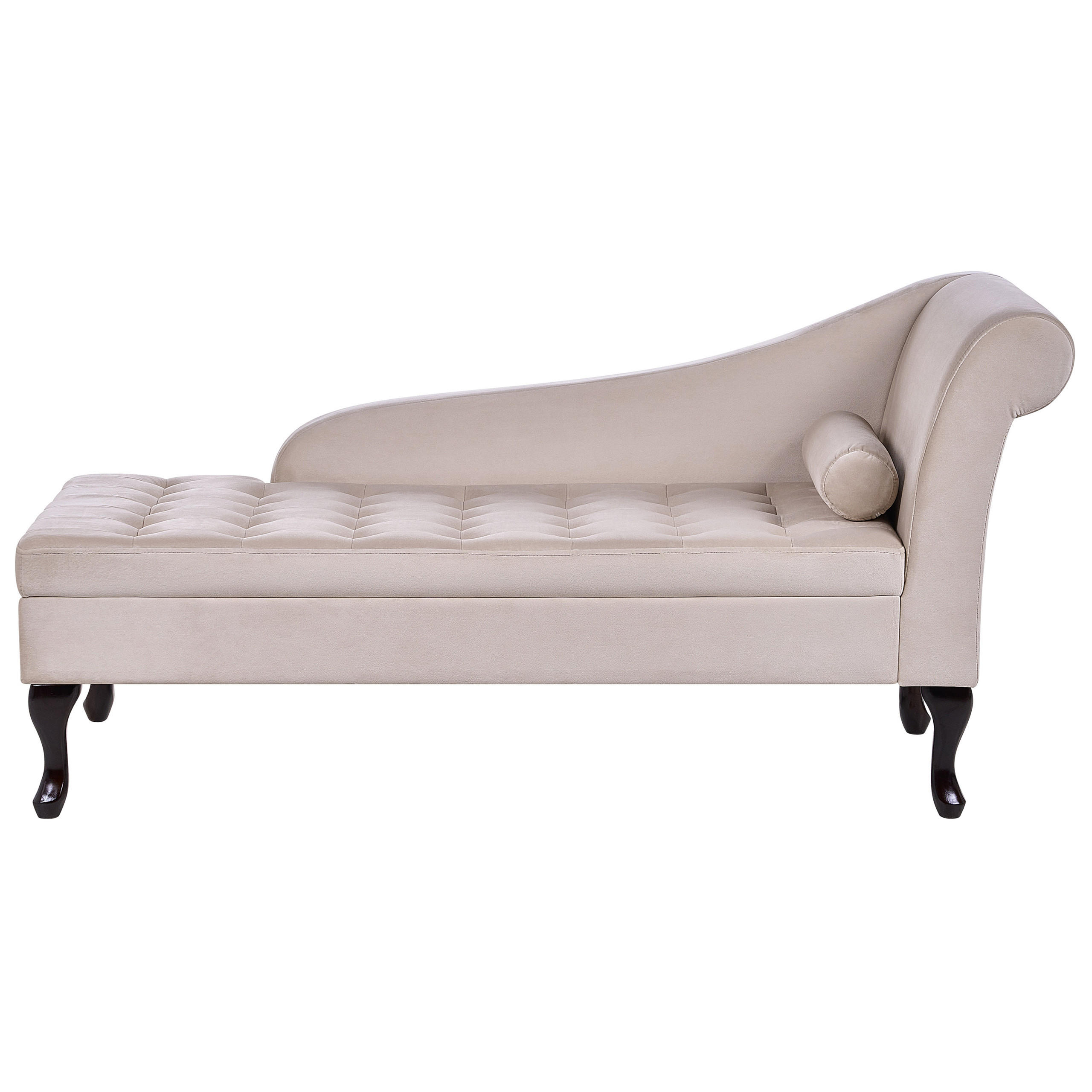 CHAISELONGUE Samtstoff hellbeige mit Bettkasten rechtsseitig Pessac - Beige/Schwarz, Textil (145/71/62cm) - Beliani