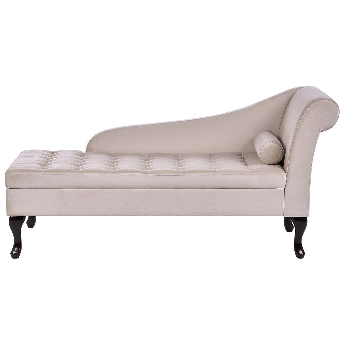 CHAISELONGUE Samtstoff hellbeige mit Bettkasten rechtsseitig Pessac - Beige/Schwarz, Textil (145/71/62cm) - Beliani