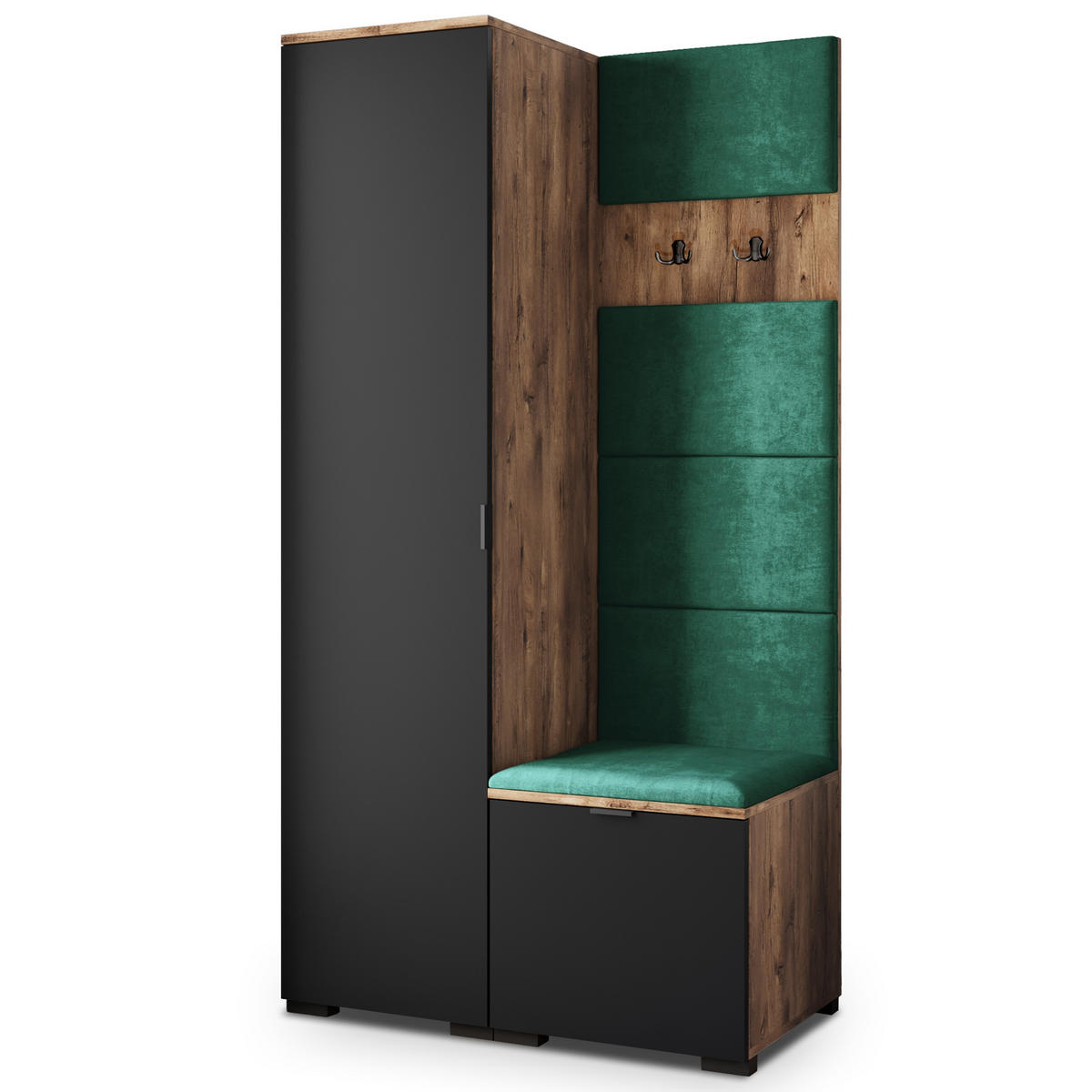 GARDEROBENSCHRANK LORI 95/181/51 cm Modern Garderobe-Set Eiche Lefkas - Eichefarben/Schwarz, Holzwerkstoff (95/181/51cm) - MASSENO