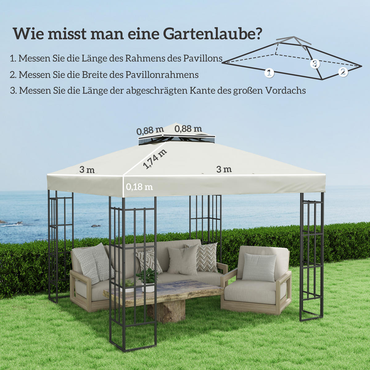 ERSATZDACH für Pavillon 3 x 3 m - Hellgrau, Kunststoff (300/1/300cm) - Outsunny