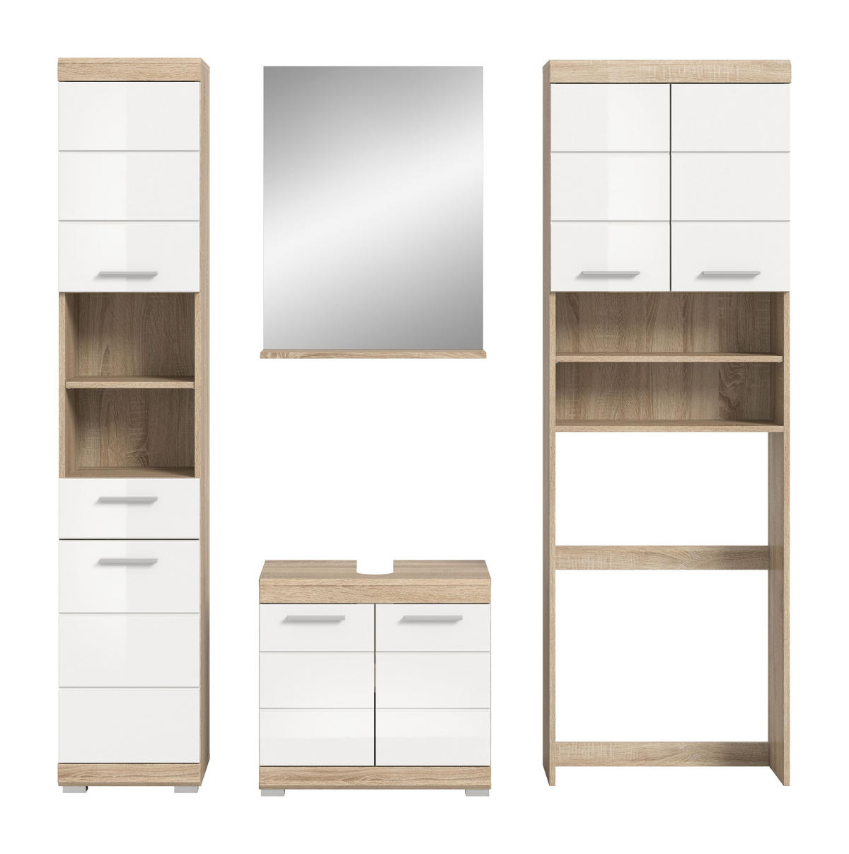 BADKOMBINATION 4tlg. Lambada Bad in Sonoma Eiche hell und weiß hochglanz B/H/T: 190x191x34 cm - Sonoma Eiche, Holz (190/191/34cm)