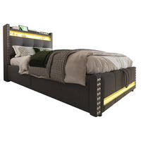 POLSTERBETT 90/200 cm grau mit LED-Beleuchtung und USB-Steckdose - Grau, Textil (90/200cm) - OKWISH