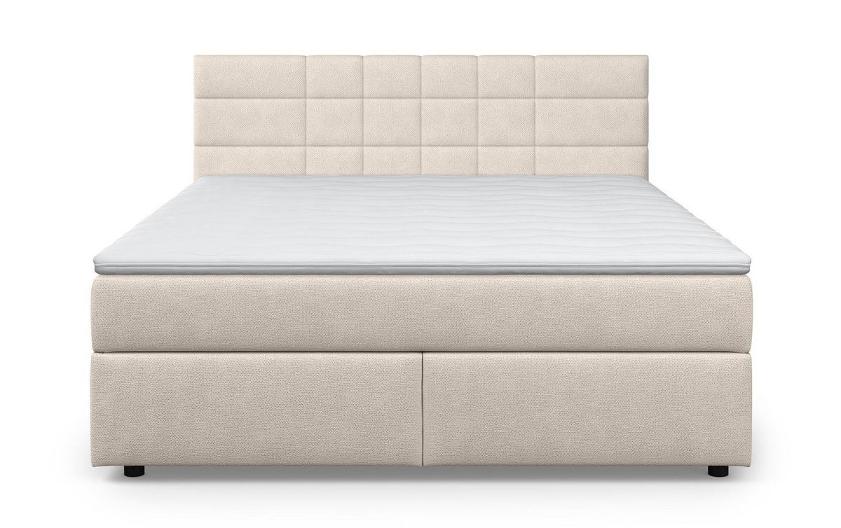 BOXBETT 140/160/180x200 – inkl. Topper, 7‑Zonen Taschenfederkern-Matratze, New York-Stoff - Beige/Buchefarben, Holz/Kunststoff (140/200cm) - Cotta