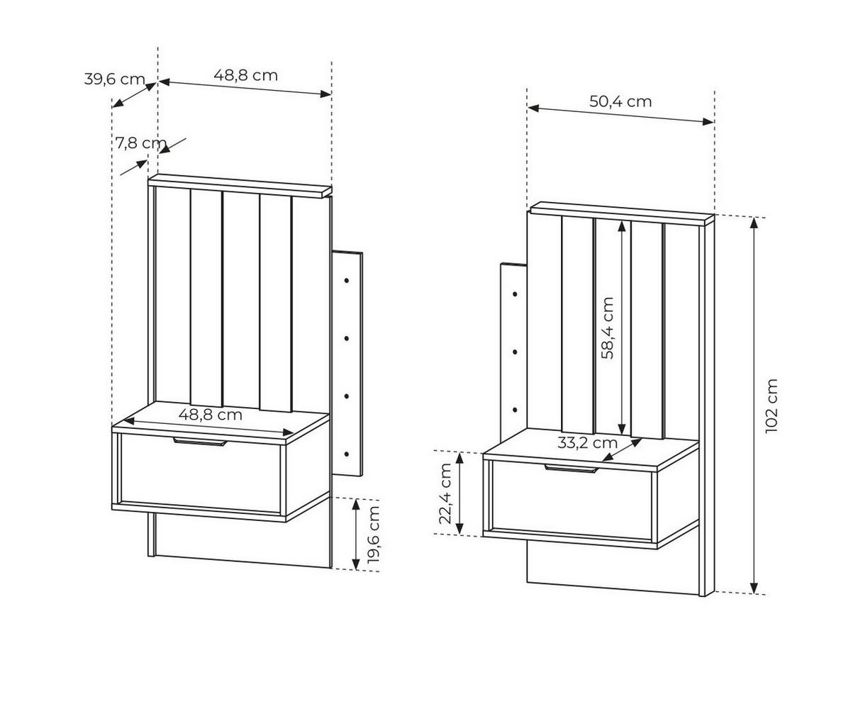 NACHTTISCHE 50 cm Resta, LED, Schubladen, Eiche Dunin - Eichefarben, Holz (50/102/40cm) - Emporius