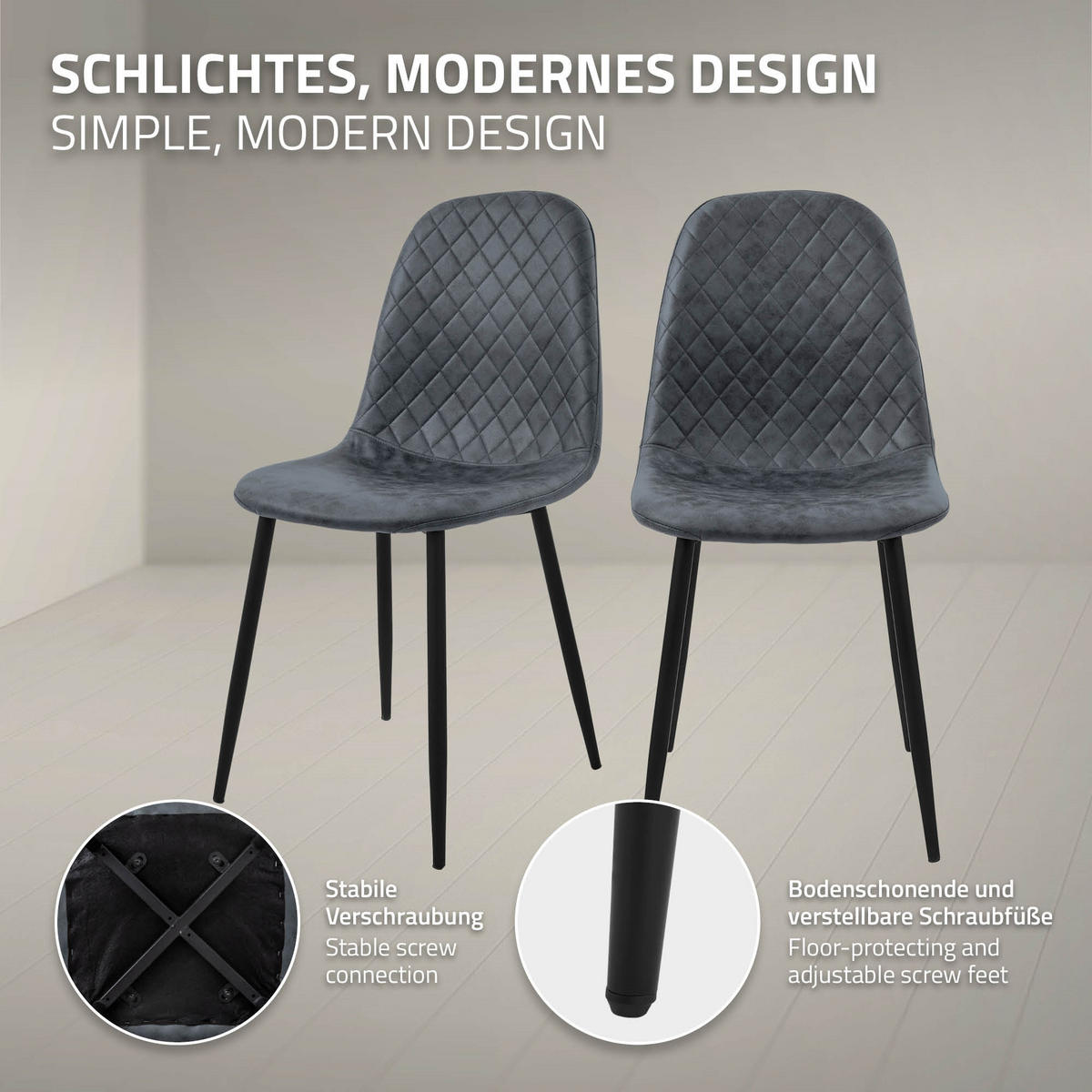 ESSZIMMERSTÜHLE 4er Set Anthrazit Kunstleder - Anthrazit/Schwarz, Textil/Metall (51/89/44cm) - ML-DESIGN