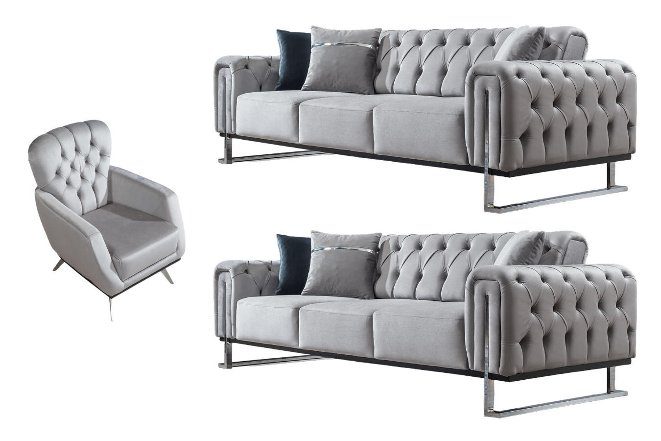 SITZGARNITUR Nova Hellgrau Stellvariante:2+2+1 - Hellgrau, Holz (190/78/95cm) - Villa Möbel