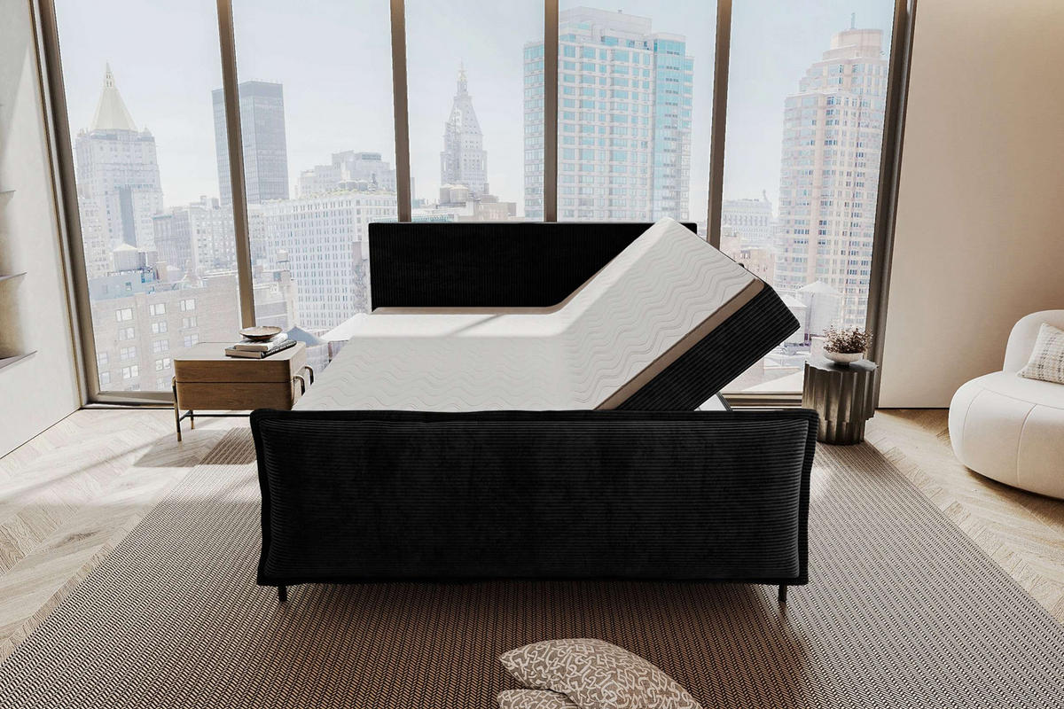 BOXSPRINGBETT VERO PLUS Cordstoff Schwarz 160/200 cm - Schwarz, Holzwerkstoff/Textil (160/200cm) - 99rooms