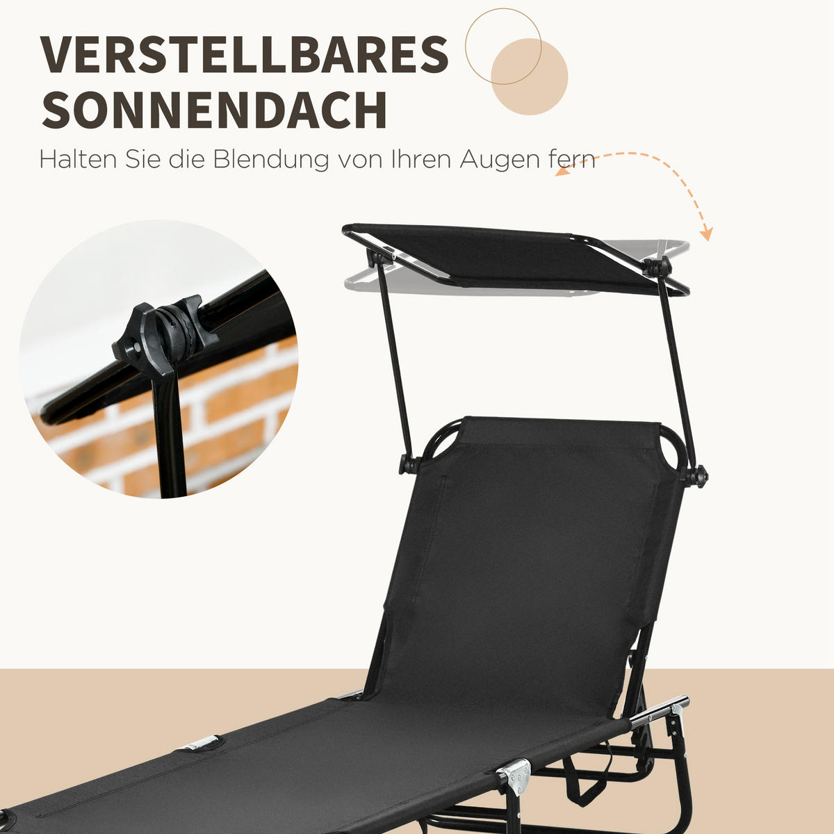 SONNENLIEGE-SET 2 TLG. mit Sonnendach Schwarz - Schwarz, Textil/Metall - Outsunny