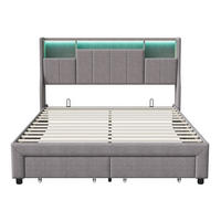 POLSTERBETT 160x200 cm mit LED-Ohrenkopfteil, Ablagefächern, Seitentaschen und 2 schubladen - ohne Matratze - Grau - Grau, Textil (160/200cm) - DELFA