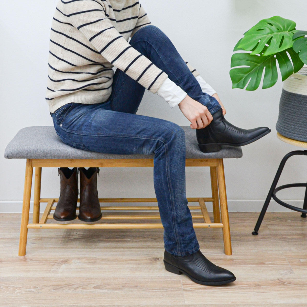 SITZBANK-SCHUHREGAL 90/34/44 cm, Hellgrau - Grau, Kunststoff (34/44/90cm) - Dunedesign