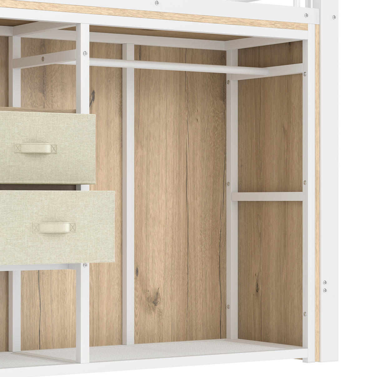 HOCHBETT 90/200 cm Weiß aus Metall und MDF mit LED-Beleuchtung und Stauraum - Weiß, Metall (90/200cm) - OKMYHOME