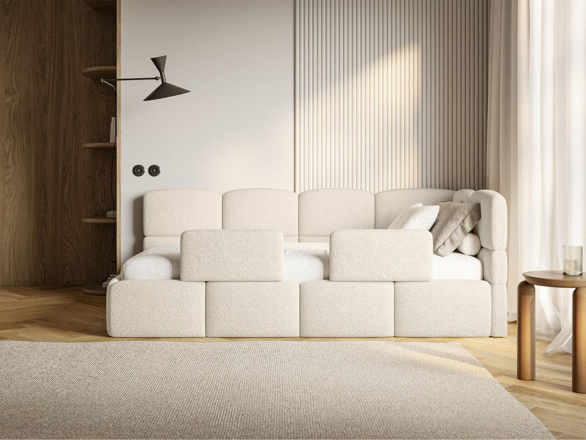 JUGENDBETT Cloudy rechts mit Rausfallschutz Bouclé Hellbeige - Ecru, Kunststoff/Textil (90/200cm) - Selsey