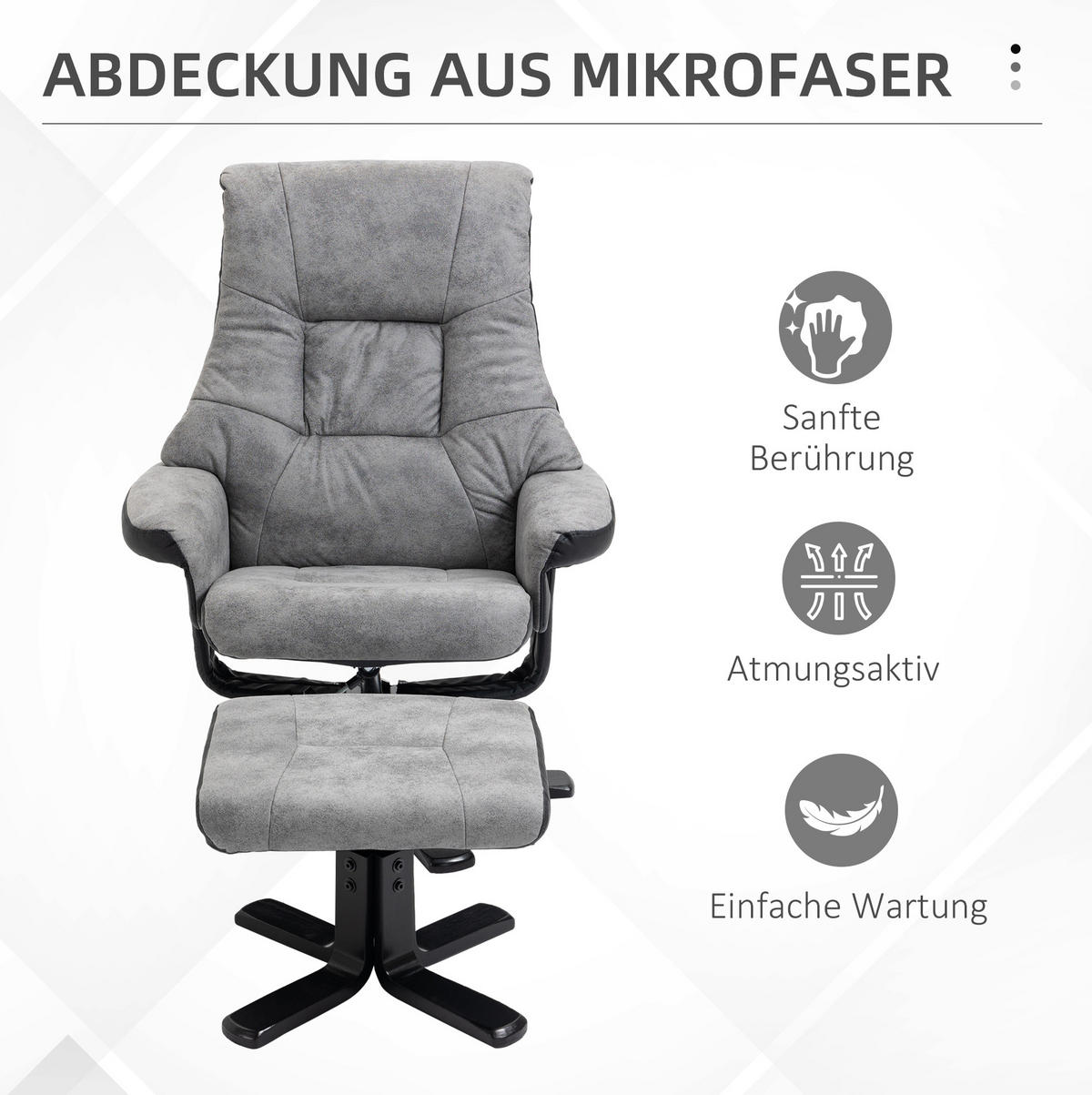 RELAXSESSEL 78/82,5/109 cm mit 360°-Drehfunktion und Fußteil - Grau, Textil (82.5/109/78cm) - BEAOK