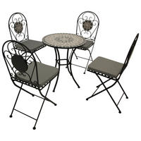 BISTROSET Derby - 5-teilig (4x Klappstuhl, 1x Tisch 60cm rund) aus schwarz pulverbeschichtetem Eisen - Grau, Metall - TPFGarden