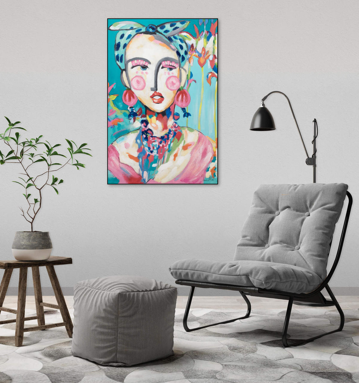 ACRYLBILD HANDGEMALT 60/90 cm - Blau/Pink, Holz/Textil (60/90cm) - KUNSTLOFT