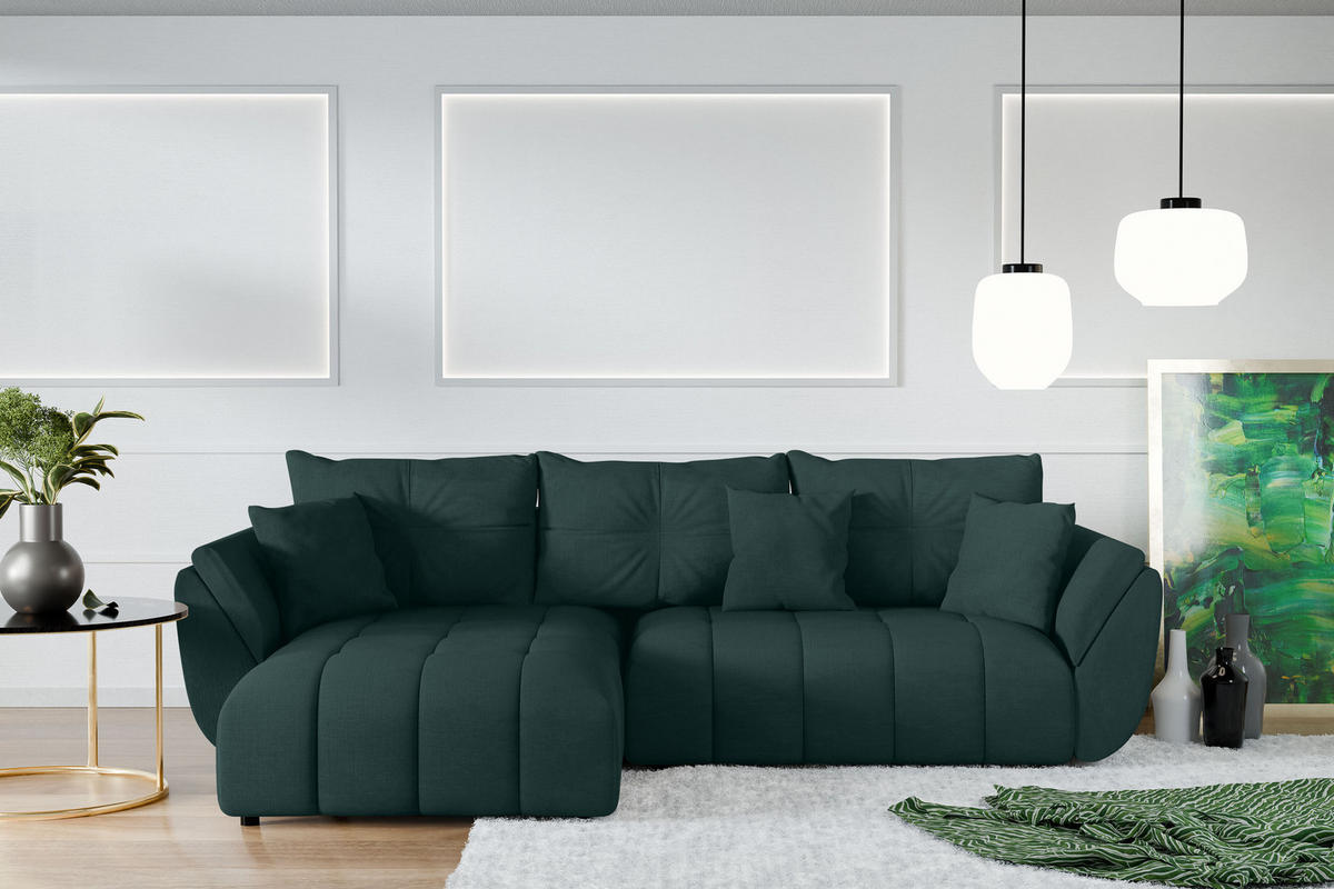 ECKSOFA L Form Verciani Grün 266/190/91 cm mit Schlaffunktion - Schwarz/Grün, Kunststoff/Textil (266/190cm) - AX Living