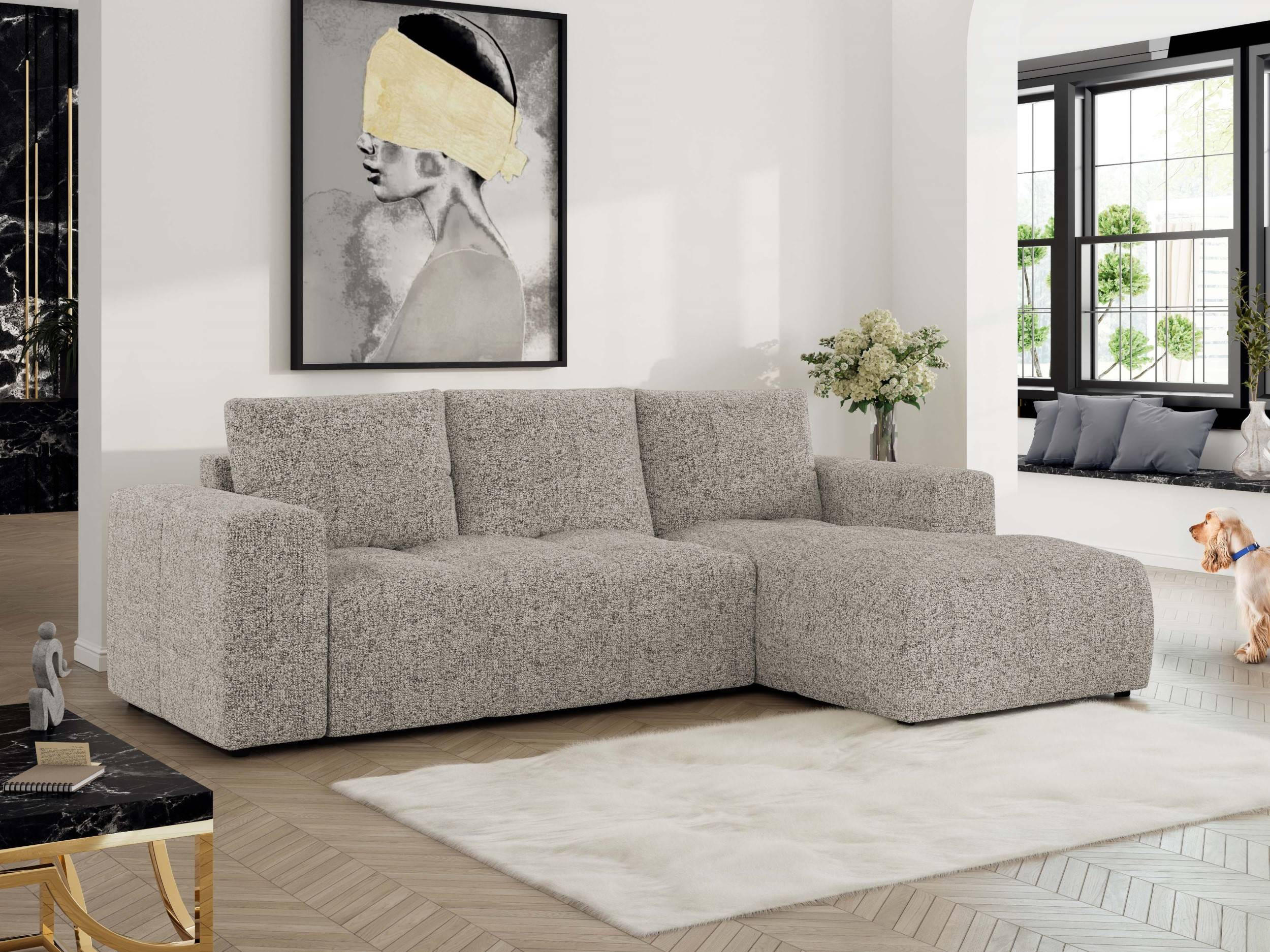 ECKSOFA MONIVA Beige Strukture - Rechts - Beige/Schwarz, Textil (266/164cm) - MKS