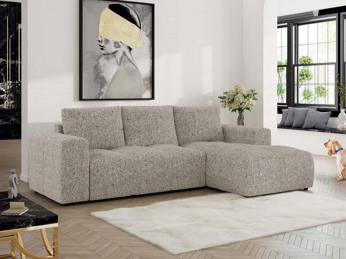 ECKSOFA MONIVA Beige Strukture - Rechts - Beige/Schwarz, Textil (266/164cm) - MKS