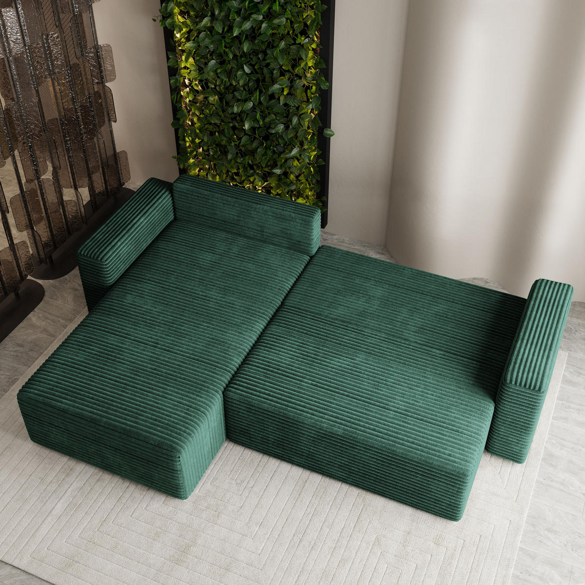 ECKSOFA CALTI T Grün Kordstoff mit Schlaffunktion - Grün, Holzwerkstoff/Textil (283/183cm) - MASSENO