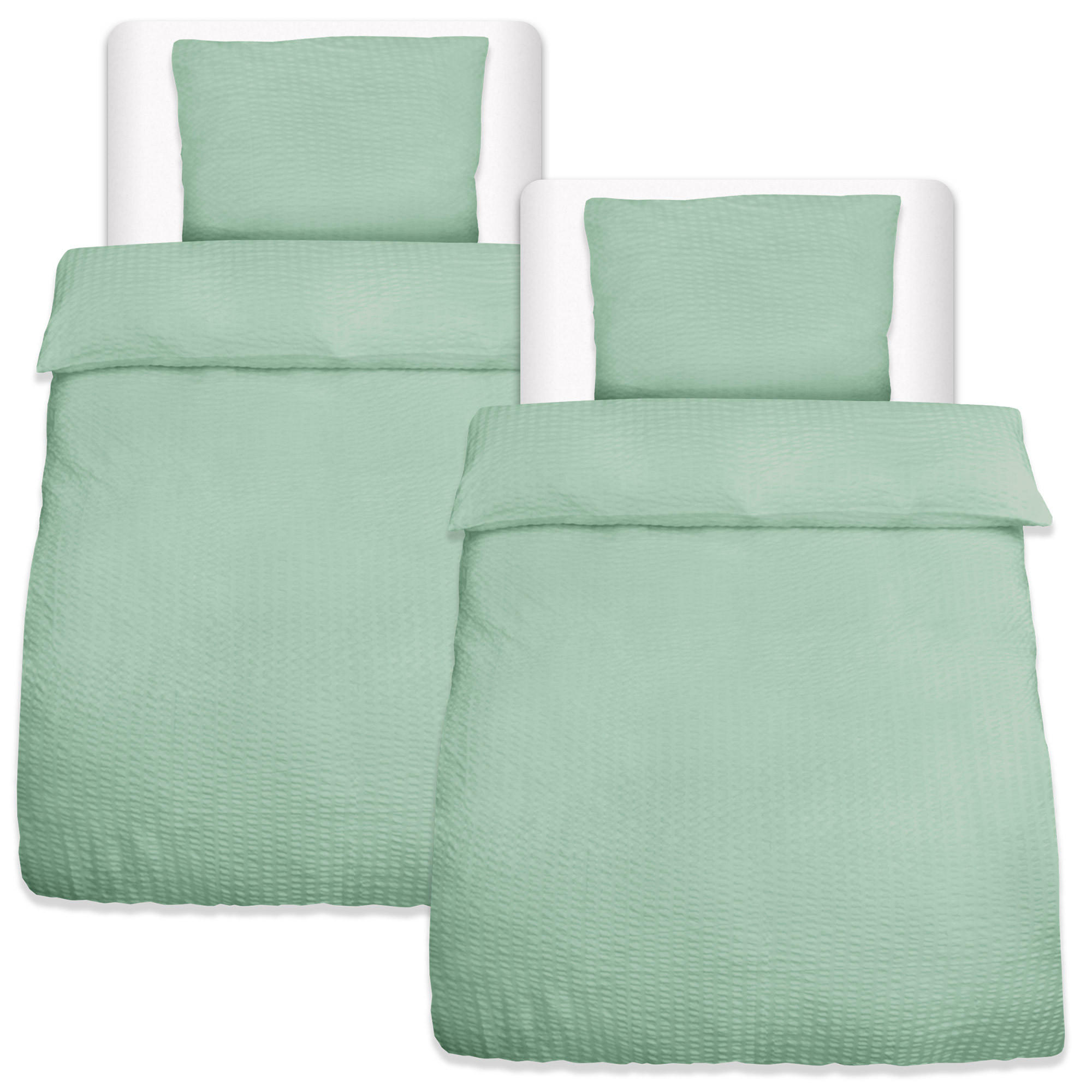BETTWÄSCHE Meline 135/220 cm + Kissenbezug 80/80 cm Salbei Seersucker 2er Set - Salbeigrün, Textil (135/200cm) - Beautissu 