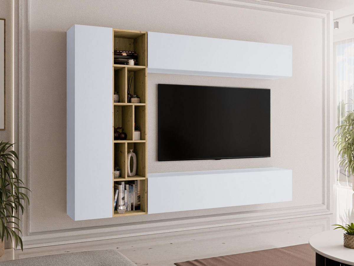 WOHNWAND Kodita - Beige/Weiß, Holzwerkstoff (224/160/33cm) - MIRJAN24