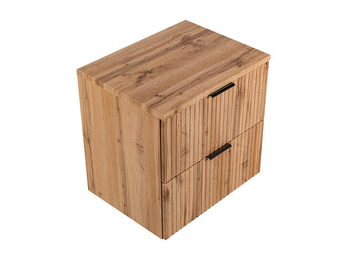WASCHBECKENUNTERSCHRANK hängend mit Ablagen & Aufsatzwaschbecken quadratisch – Streifenoptik – Hell-Natur – L60 cm – ZEVARA - Naturfarben, Holz (60/57/46cm) - Vente-Unique