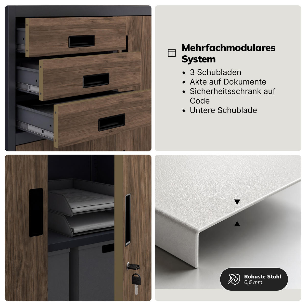 AKTENSCHRANK FILIP II 185x90x40 cm - Anthrazit/Nussbaumfarben, Metall (90/185/40cm) - Jan Nowak