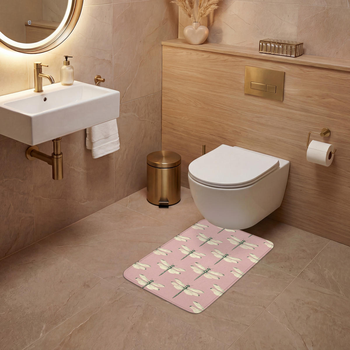 PREDLOŽKA PRED WC Zvončeky - vzor - ružová 40x60 cm - ružová, textil/plast (40/1cm) - OnlyWow