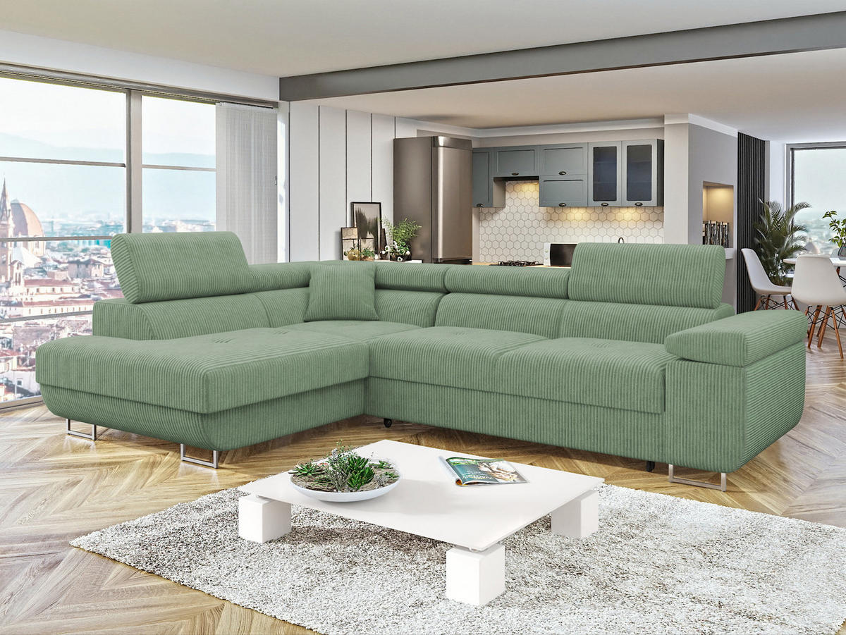 ECKSOFA Torezio Cord, Seite: Links - Grün, Holz/Textil (274/203cm) - MIRJAN24