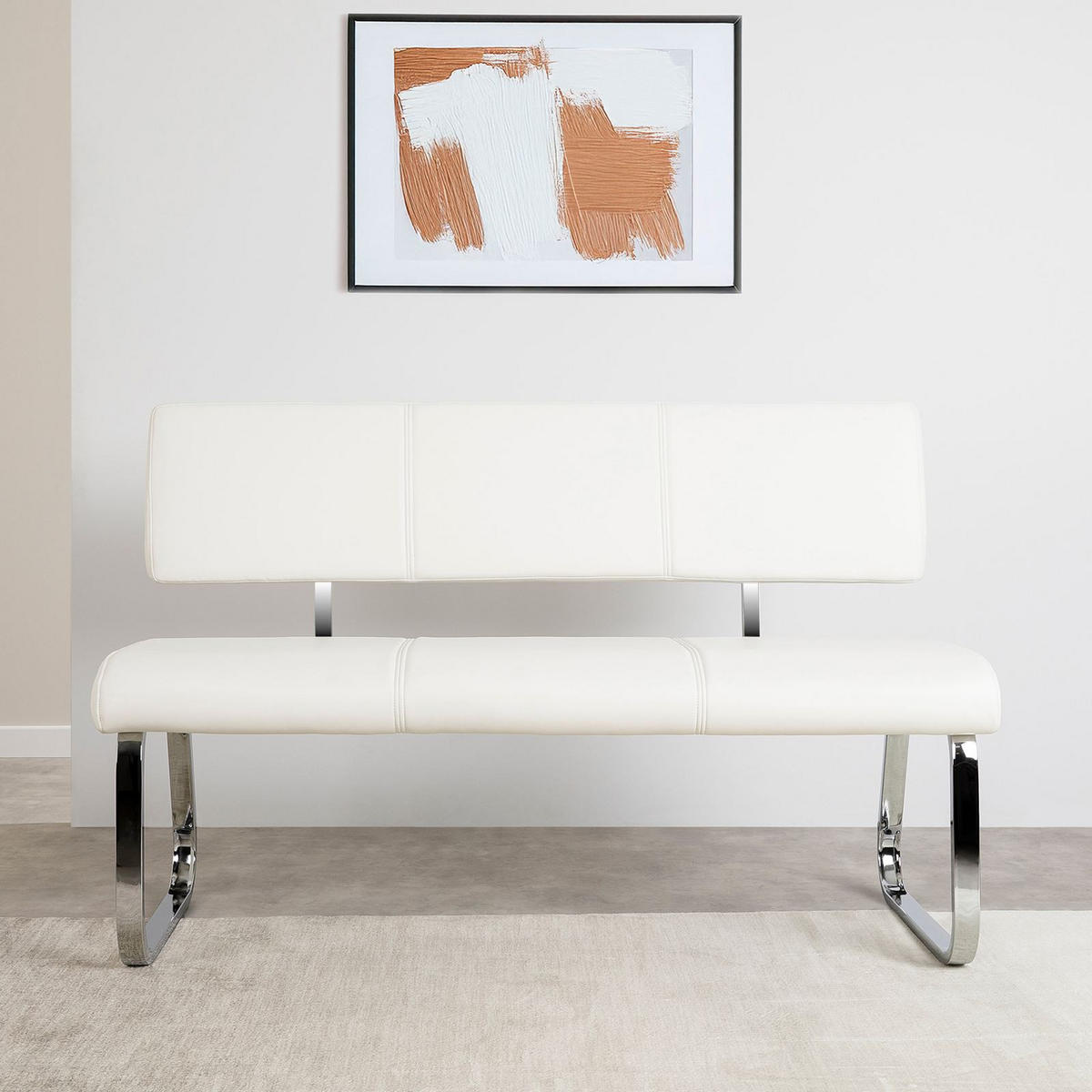 ESSZIMMERBANK VILAS chrom/weiß - Chromfarben/Weiß, Textil (135/87/56cm) - IDIMEX