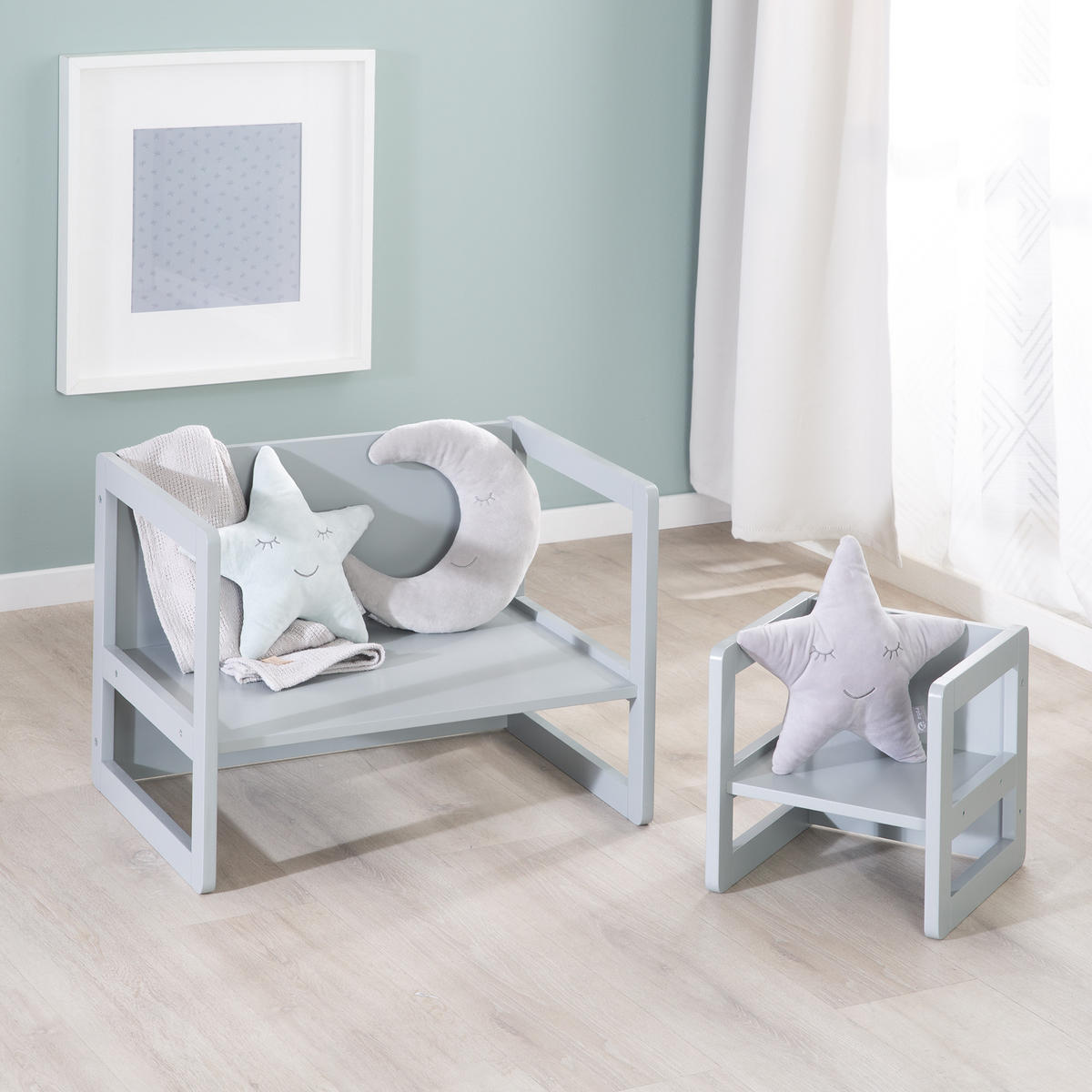 KINDERSITZGRUPPE 3in1 - Grau, Holzwerkstoff (61/30/44cm) - Roba