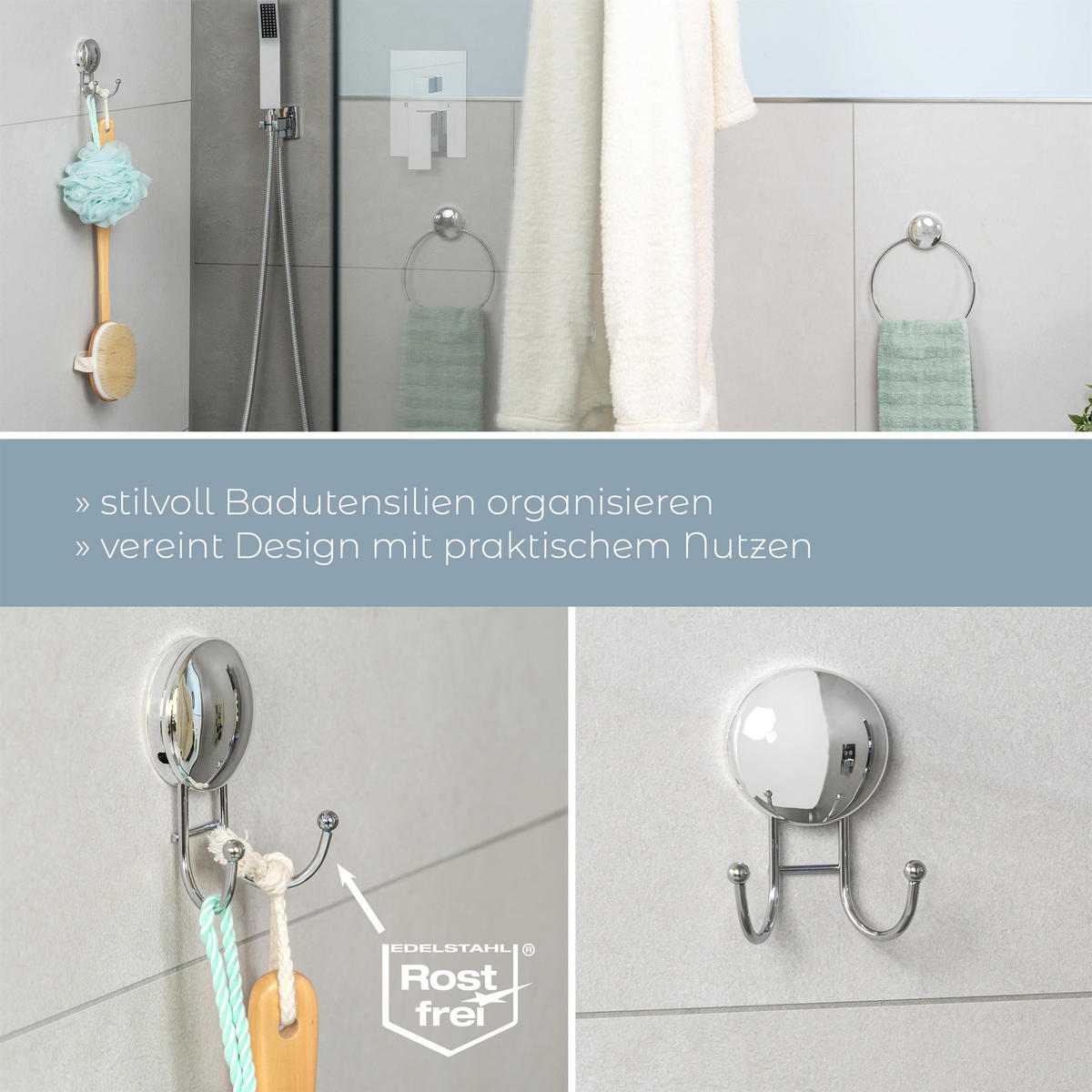 DOPPELWANDHAKEN MOON-LOC - Edelstahlfarben, Metall (6.9/9.4/4cm) - bremermann