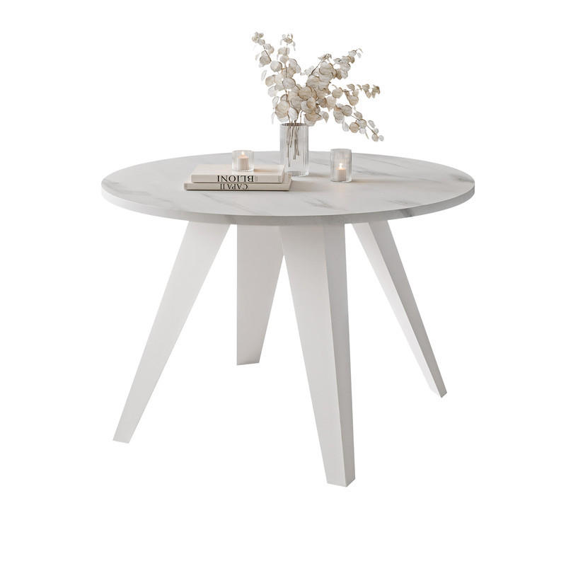COUCHTISCH FERRO 75/50 cm runden, Weiß / Marmor Bianco - Perlmutt/Weiß, Metall (75/75/50cm) - Idohome