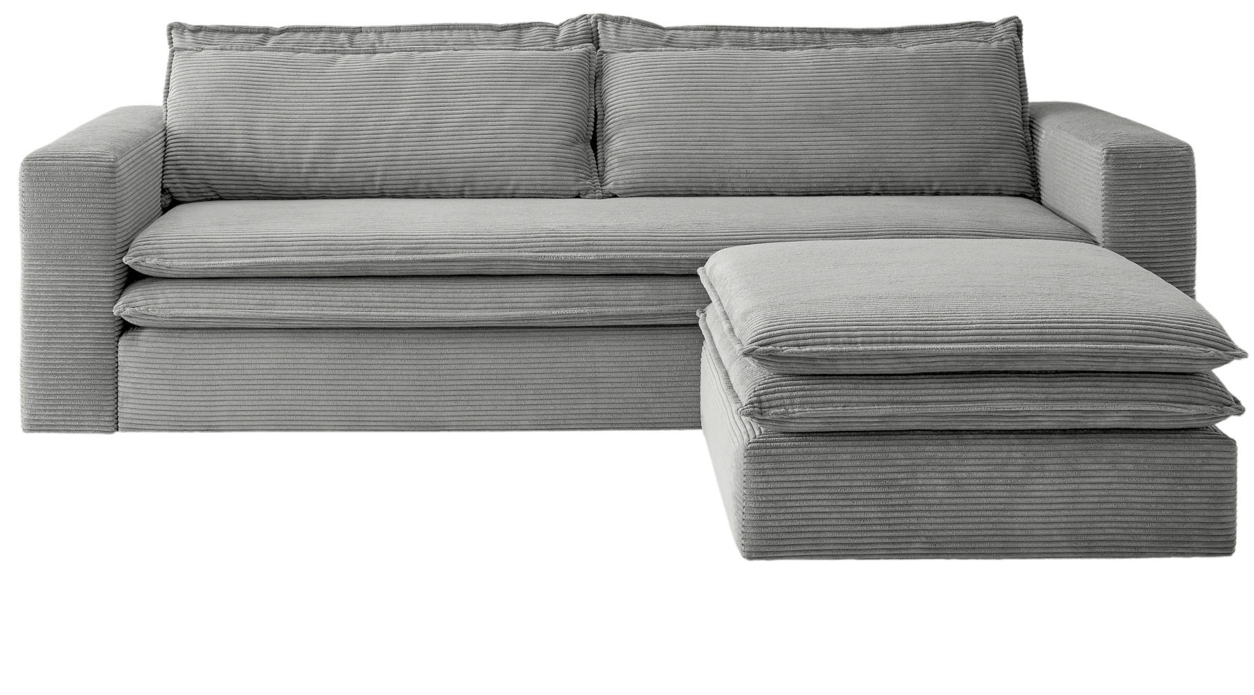 SOFA-SET hellgrau Cord, Couch 3-Sitzer mit Bettfunktion inklusive Hocker - Beige/Hellgrau, Holz/Textil (244/83/176cm) - Furn.Design