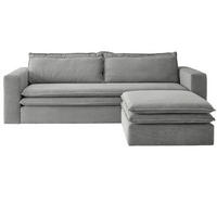 SOFA-SET hellgrau Cord, Couch 3-Sitzer mit Bettfunktion inklusive Hocker - Beige/Hellgrau, Holz/Textil (244/83/176cm) - Furn.Design