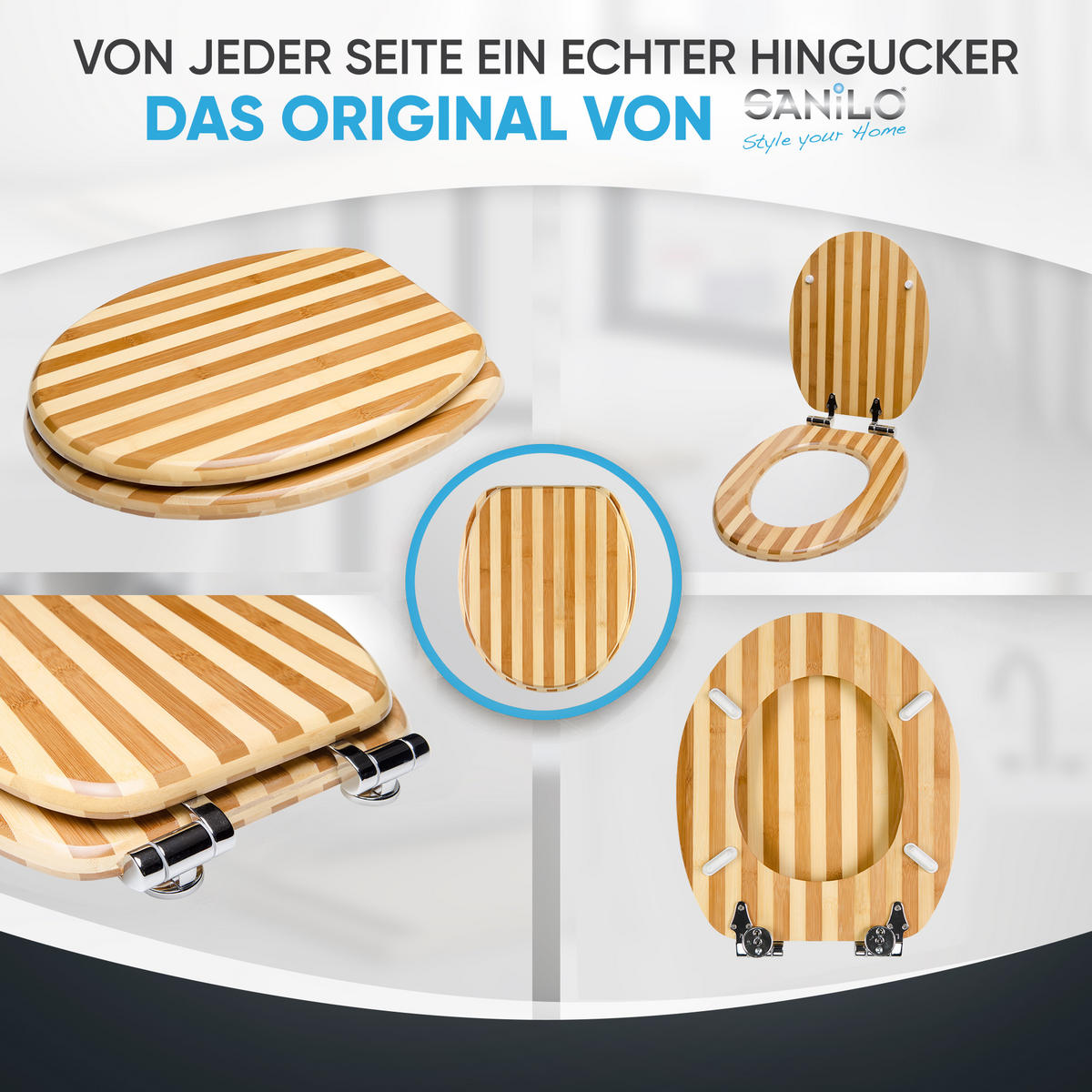 WC-SITZ Absenkautomatik Bambus Gestreift - Braun, Holzwerkstoff (38/6/47cm) - Sanilo