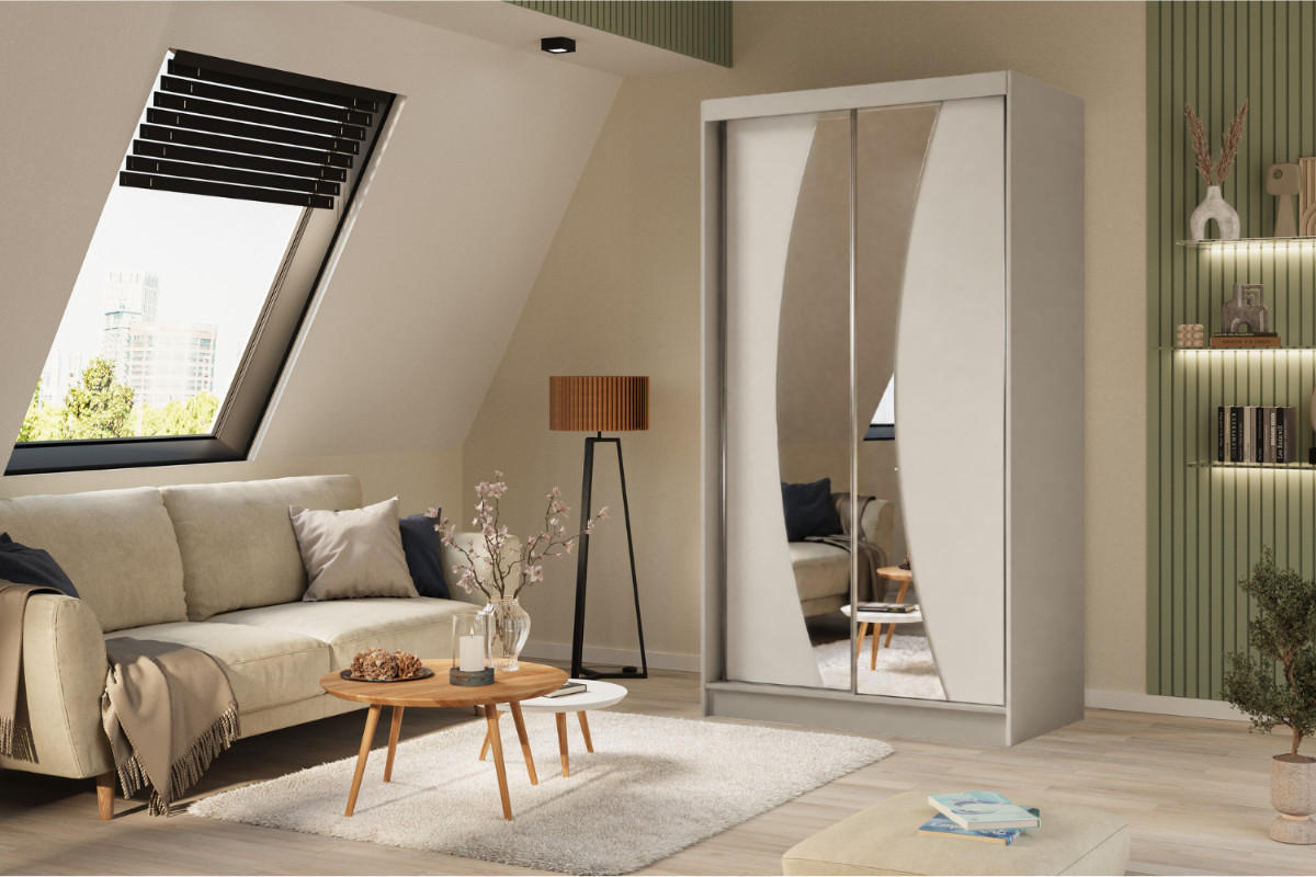 SCHWEBETÜRENSCHRANK Vex 120 cm mit Spiegel, 2-türig, kaschmir - Kaschmir, Kunststoff (120/216/61cm) - Margaret Hadas24